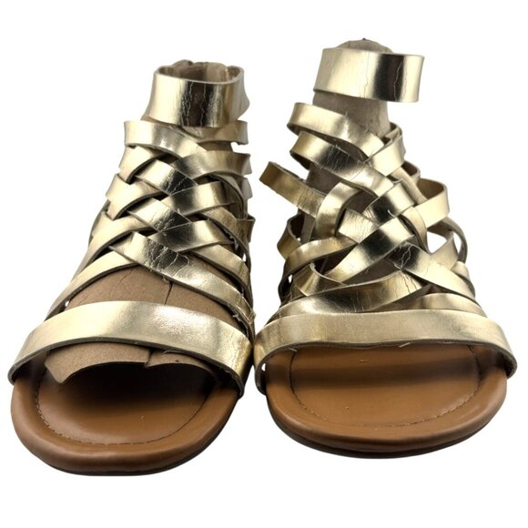 Torrid Gold Metallic Gladiator Sandals Faux Leather Back Zipper Womens Size 9W - Picture 2 of 9